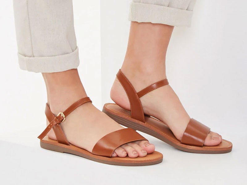Faux Leather Flat Sandals For Women