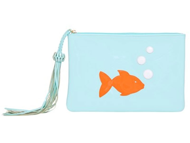 Light Blue Margaret Clutch with Orange Gold Fish with Bubbles