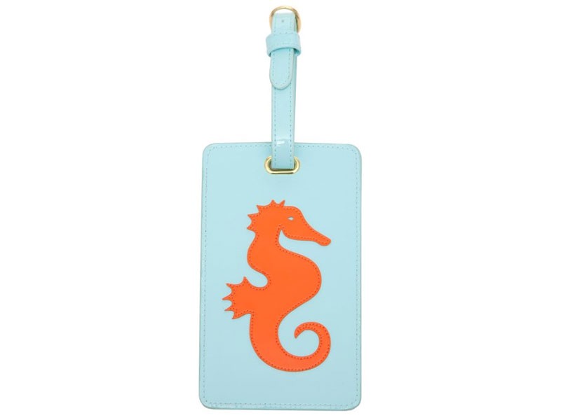 Light Blue Luggage Tag with Orange Seahorse