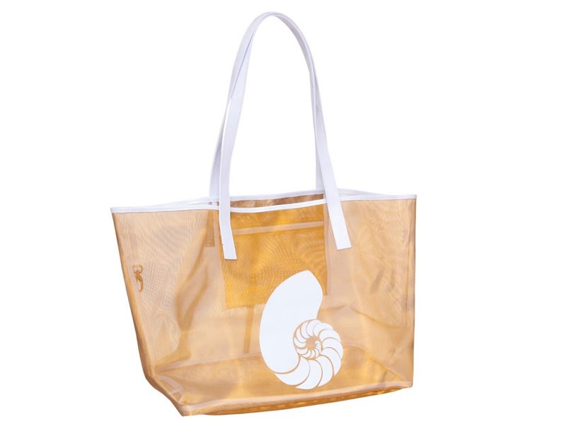 Gold Mesh Madison Tote with White Nautilus Shell For Women