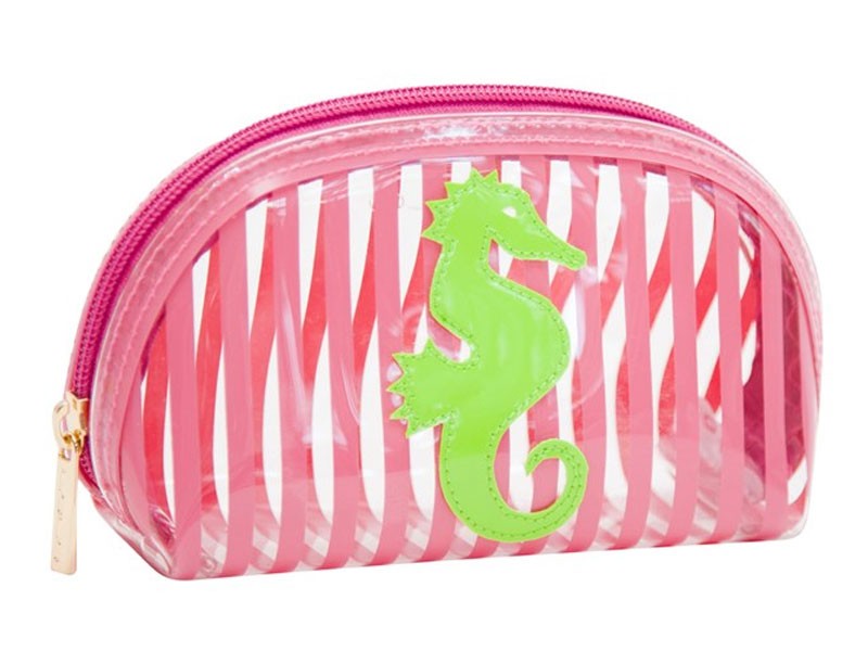 Clear pink stripes Small Molly Case with Green Seahorse