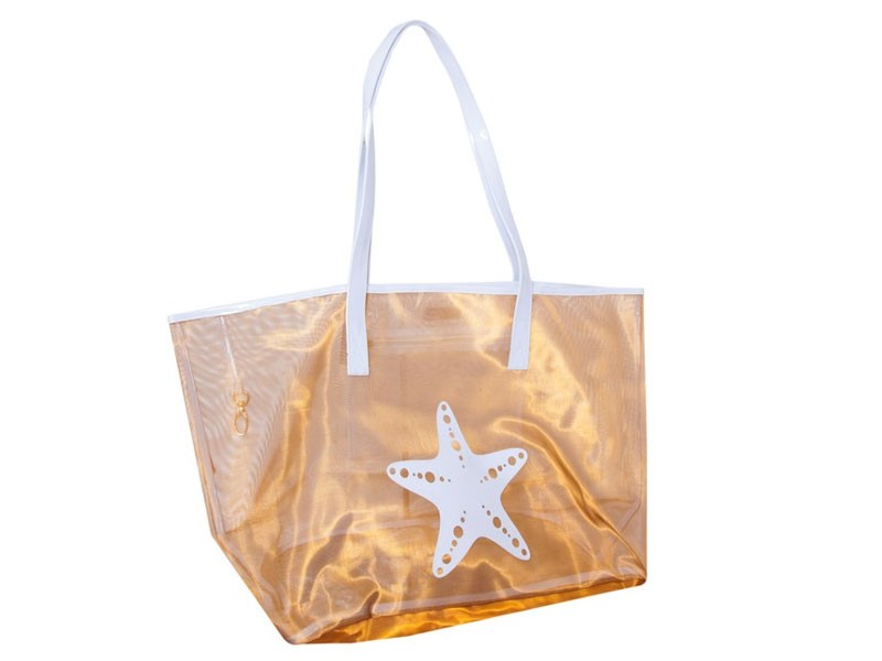 Gold Mesh Madison Tote with White Starfish