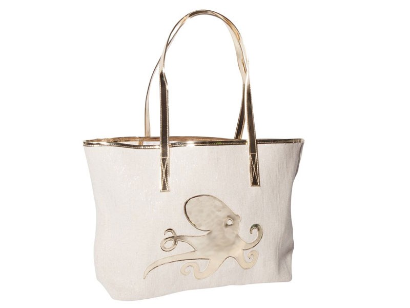 Canvas Amy Tote with Shiny Gold Octopus For Women