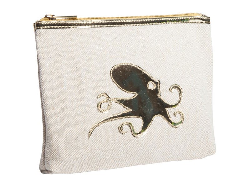 Canvas Alice Flat Case with Shiny Gold Octopus