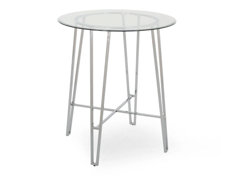 Irma Modern Iron Bar Table with Round Tempered Glass Top Silver