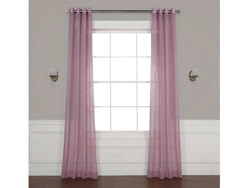 Blackberry Cream Grommet Solid Faux Linen Sheer Curtain