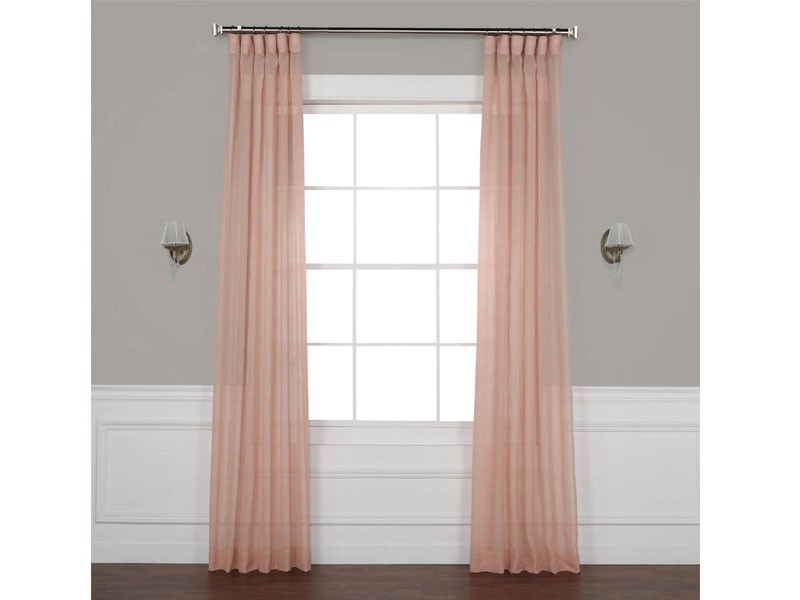 Bashful Pink Solid Faux Linen Sheer Curtain
