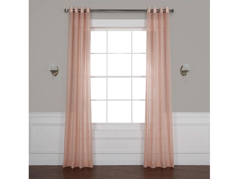Bashful Pink Grommet Solid Faux Linen Sheer Curtain