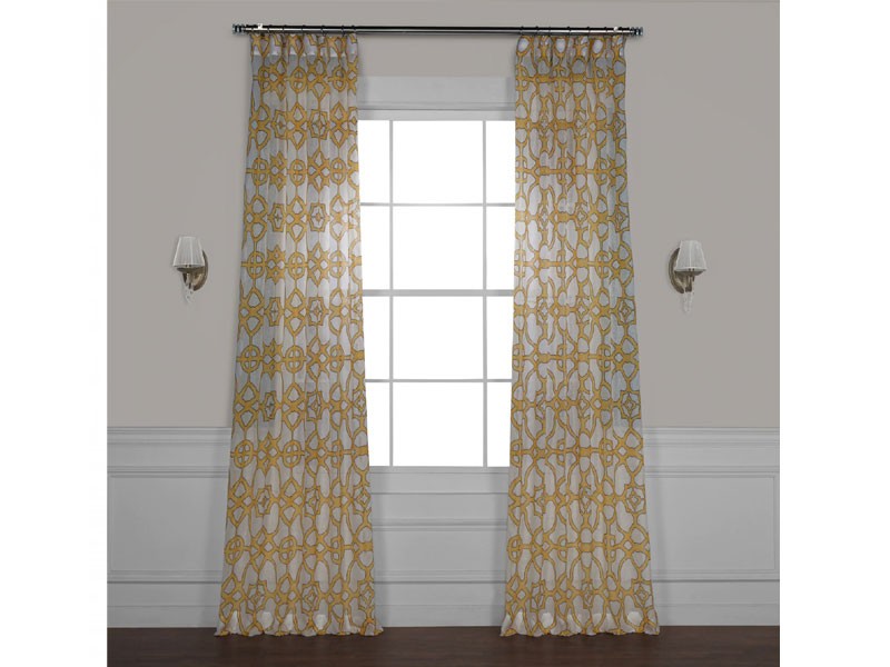 SeaGlass Yellow Printed Faux Linen Sheer Curtain