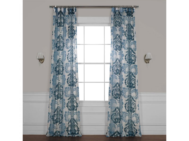 Damascus Teal Printed Faux Linen Sheer Curtain