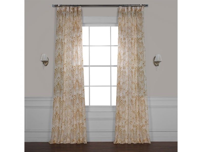 Xenia Tan Printed Faux Linen Sheer Curtain