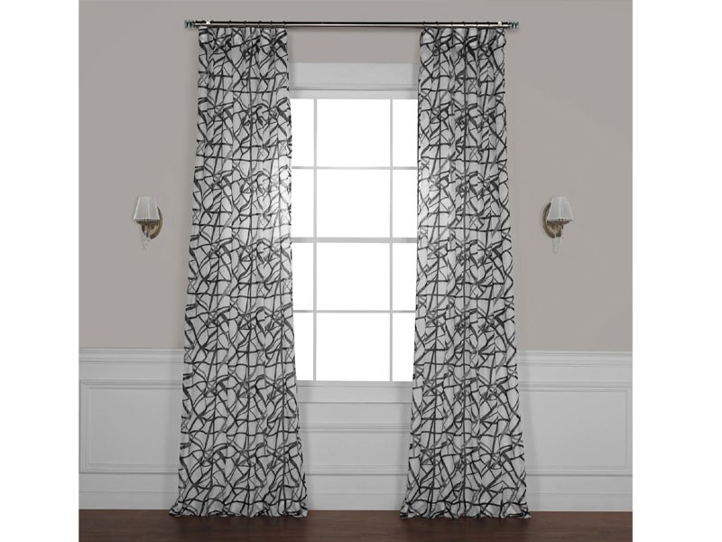 Matrix Black Printed Faux Linen Sheer Curtain