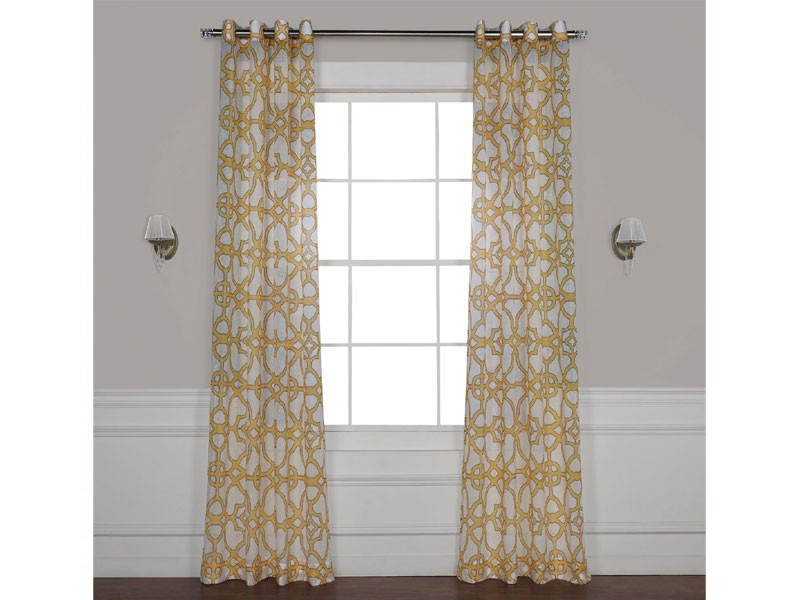 SeaGlass Yellow Grommet Printed Faux Linen Sheer Curtain