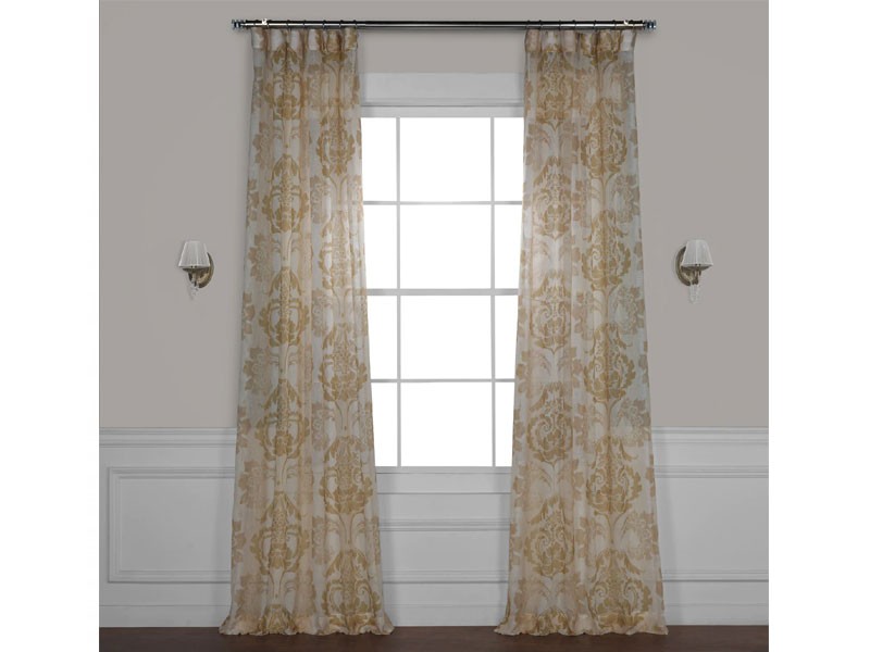 Damascus Tan Printed Faux Linen Sheer Curtain