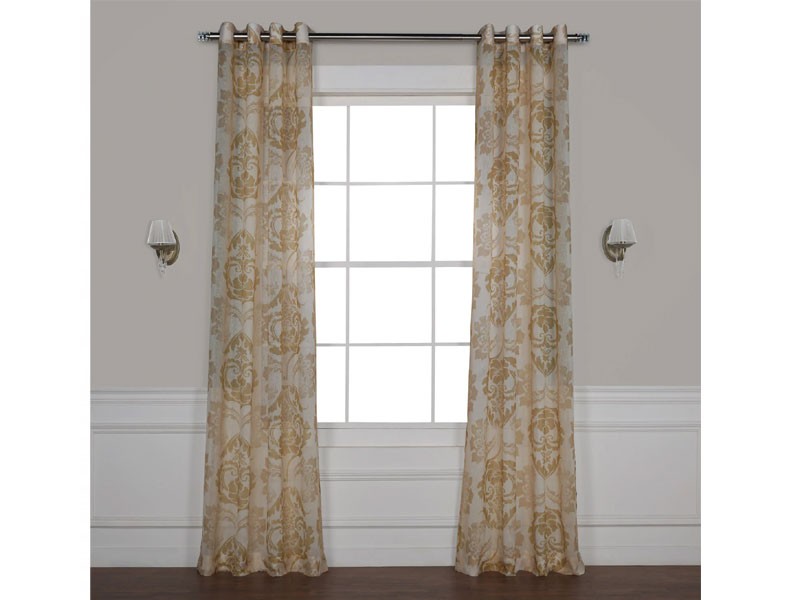 Damascus Tan Grommet Printed Faux Linen Sheer Curtain