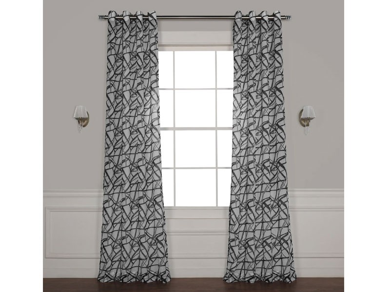 Matrix Black Grommet Printed Faux Linen Sheer Curtain