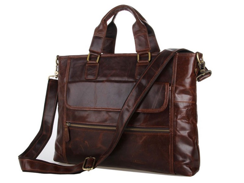 Burlington 4 Men's Smooth Vintage Leather Messenger Tote Bag Dark Brown