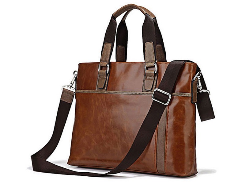 Burlington Men's Smooth Vintage Leather Tote Messenger Bag & Tote