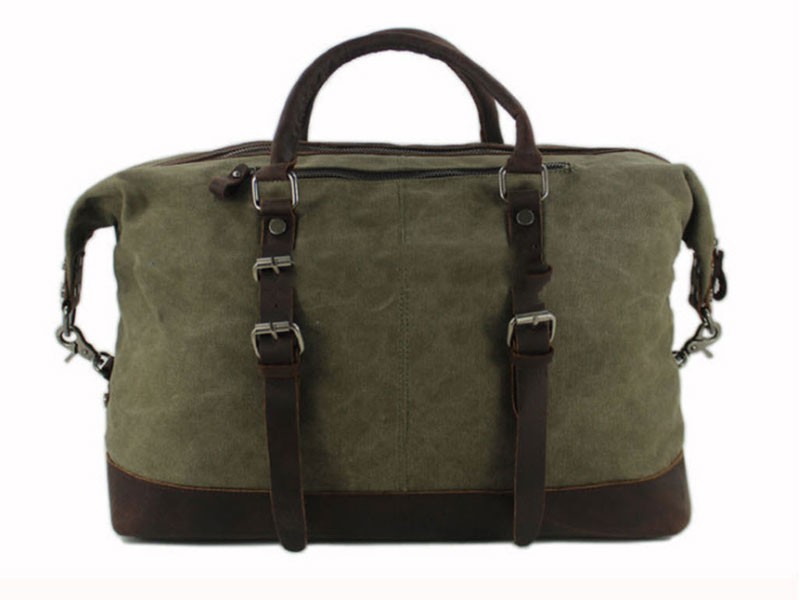 Cabo Retro Military Canvas Carryall Tote Bag with Leather Straps Green