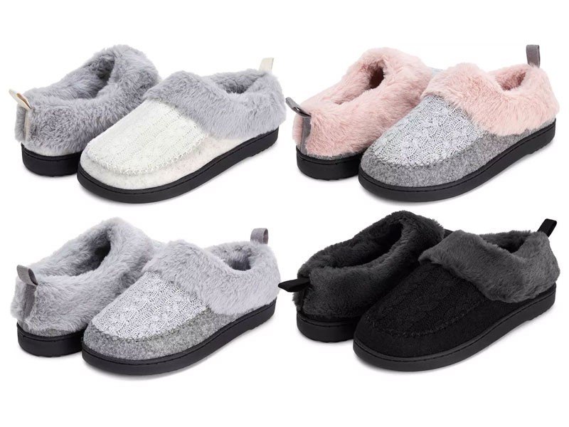 Floopi Women's Cable Knit Faux Plush Fur Clog Slipper with Memory Foam