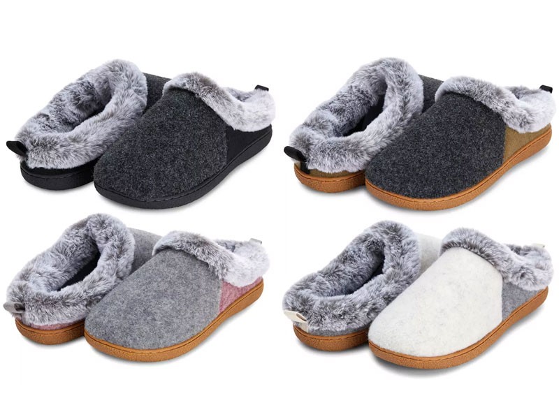 Floopi Women's Two Tone Felt and Faux Fur House Slippers