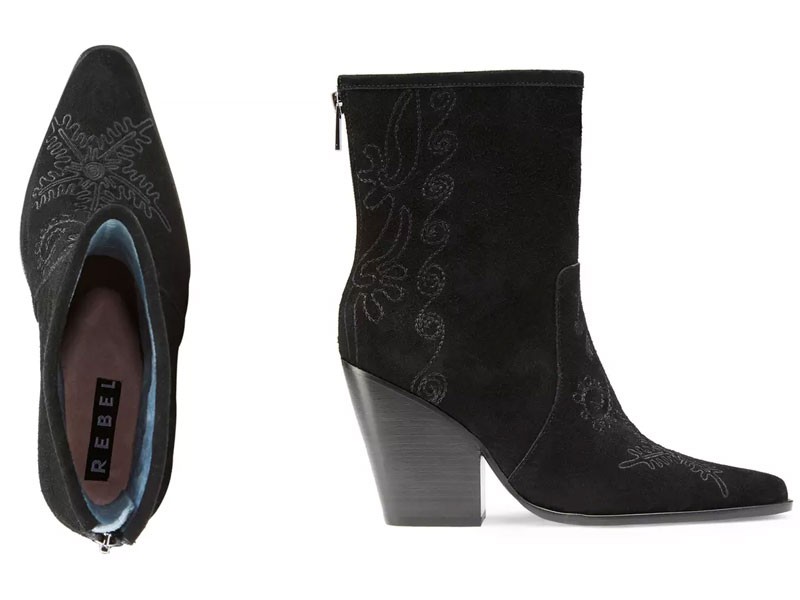 Rebel Wilson Women's Western Embroidered Ankle-High Chunky-Heel Boots