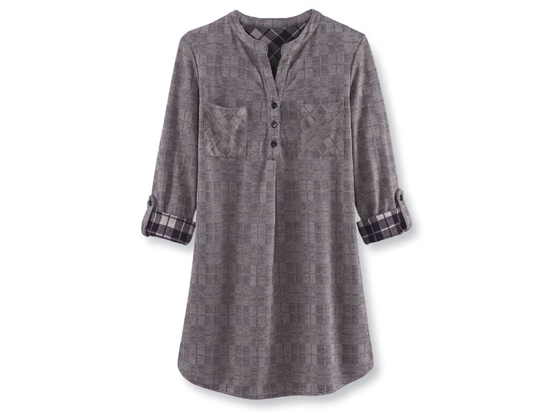 Shadow-Plaid Print Tunic For Women