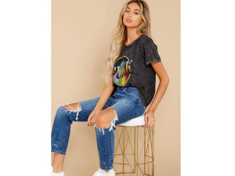 Get Funky Black Graphic Tee For Women
