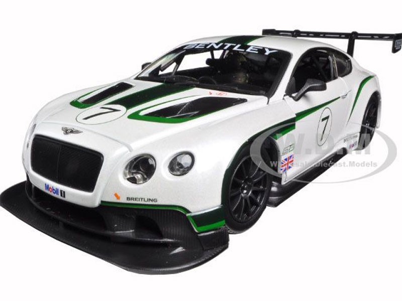 Bentley Continental GT3 White #7 1/24 Diecast Model Car by Bburago