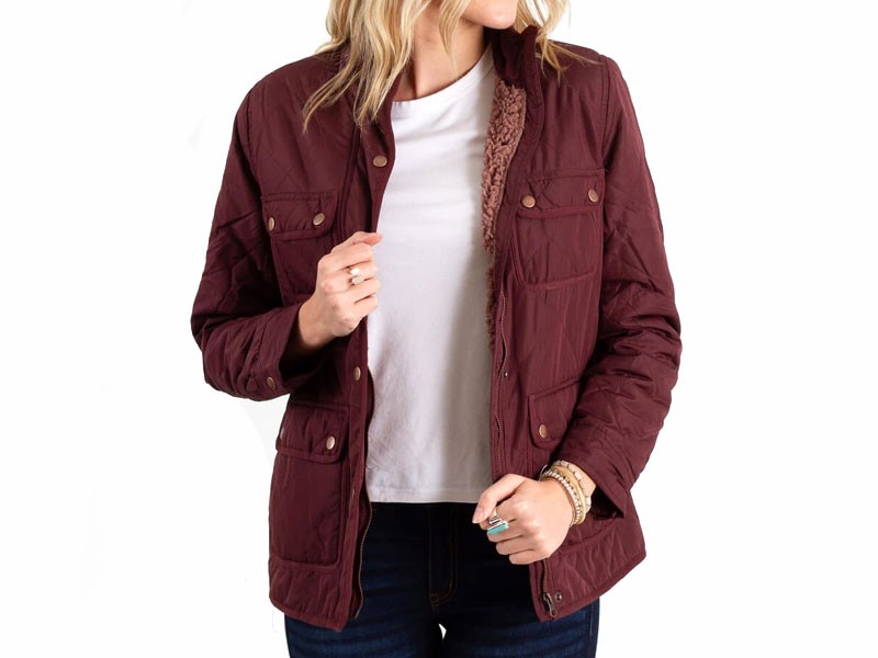 Thread and Supply Fleece Lined Quilted Utility Women's Jacket In Bordeaux
