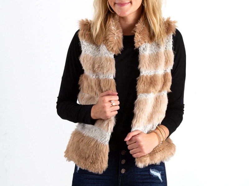 Dylan By True Grit A Line Faux Faux Vest In Pink And Brown