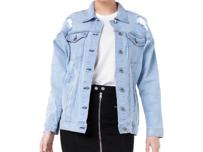 Kendall And Kylie Clothing Oversized Destructed Denim Jacket For Women