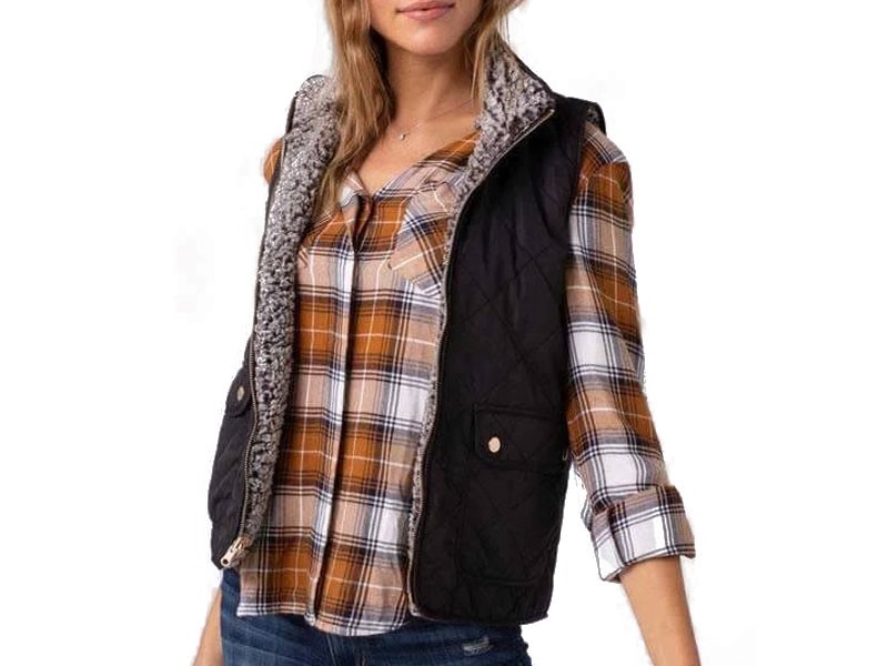 Thread and Supply Park City Reversible Quilted And Sherpa Women's Vest In Black