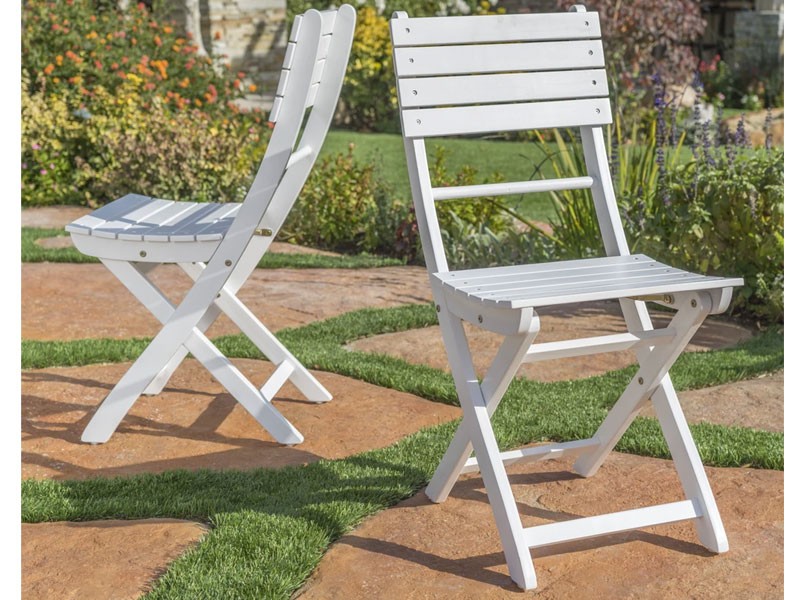 Vicaro Outdoor White Finish Acacia Wood Foldable Dining Chairs