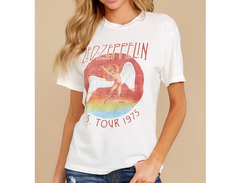 Led Zeppelin Tour 1975 White Oversized Tee For Women