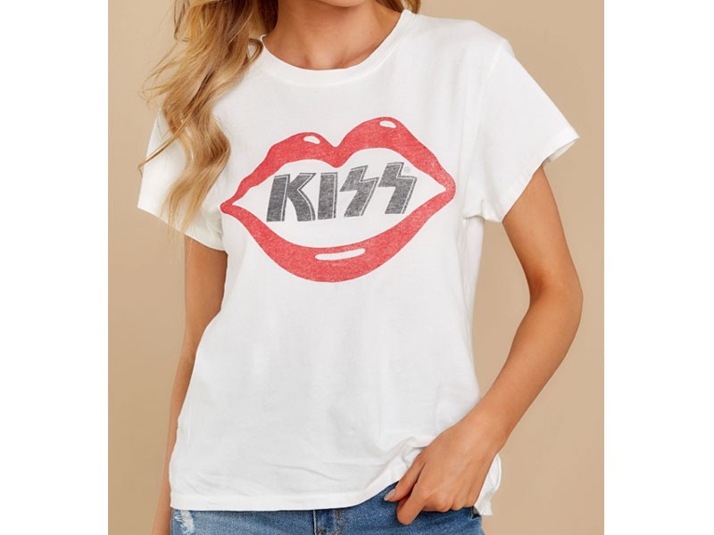 Kiss Lips Vintage Tour White Tee For Women