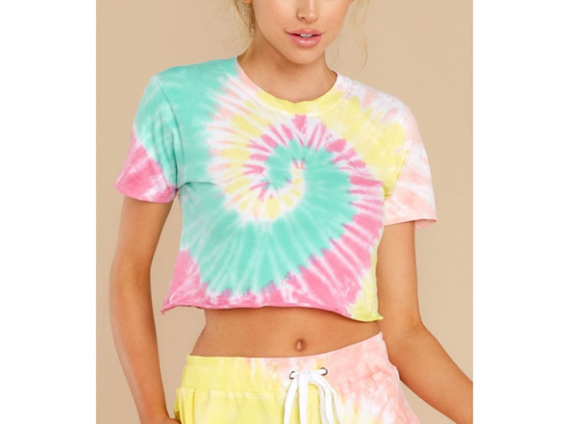 Totally Rad Magenta Mint Spiral Tie Dye Crop Tee For Women