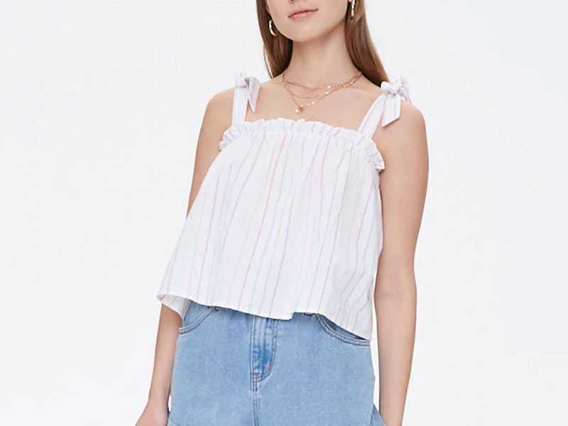 Boxy Striped Tie-Strap Top For Women