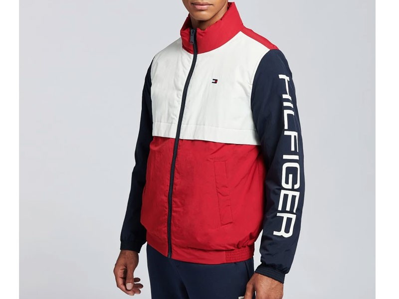 Color Blocked Front Zip Jacket For Men