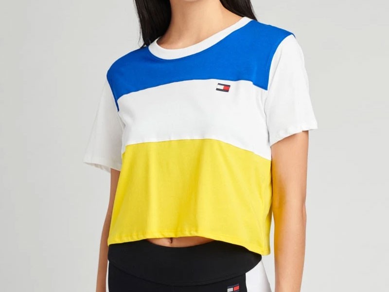 Color Block Short Sleeve Tee For Women