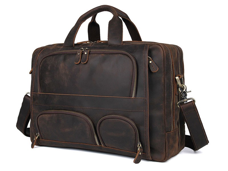 Azores Top Grain Distressed Leather Overnight Carry-on Travel Bag Brown