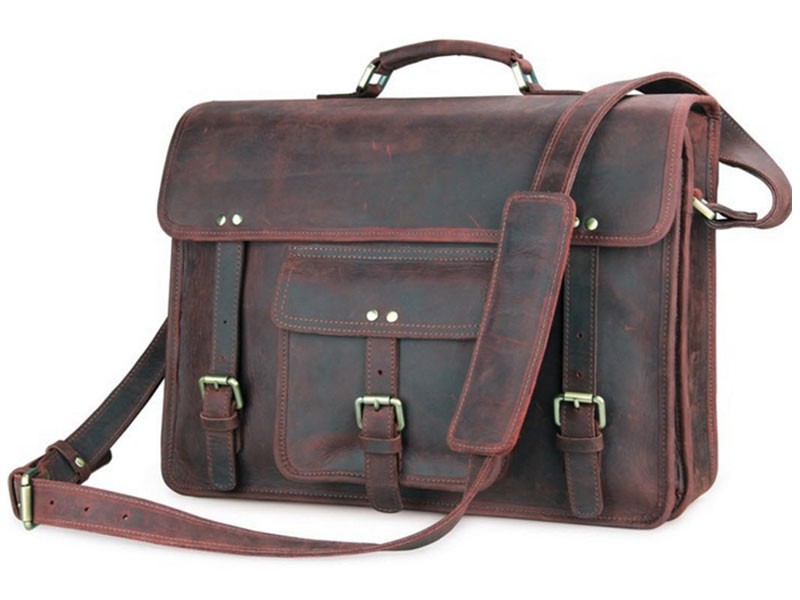 Big Sur Men's Full Grain Distressed Leather Laptop Briefcase & Travel Bag