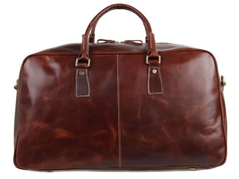 Buffalo 3 Top Grain Leather Overnight Duffel Bag Red Brown