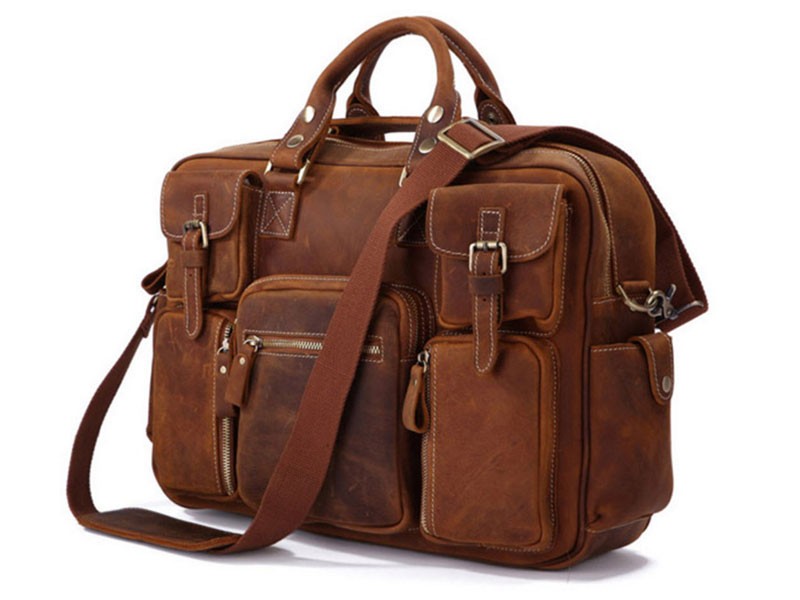 Calgary 3 Men's Rough Distressed Leather Briefcase Rust Brown