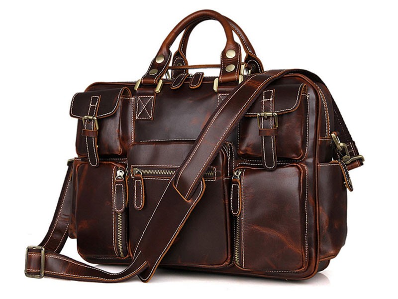Connery 2 Men's Smooth Distressed Leather Portfolio Briefcase Brown