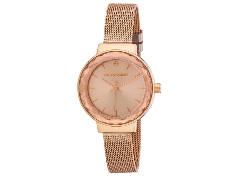 Women's Laura Ashley Rose Gold Sunray Dial Mesh Watch LA31044RG