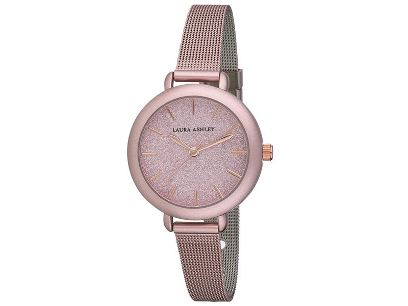 Women's Laura Ashley Pink Glitz Dial Spray Mesh Watch LA31069PK