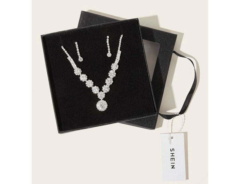 Rhinestone Decor Round Charm Women's Necklace & Earrings 3pcs