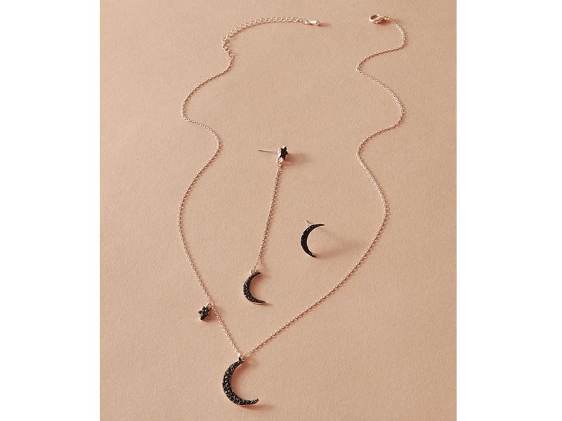 3pcs Moon Star Earrings & Necklace For Women