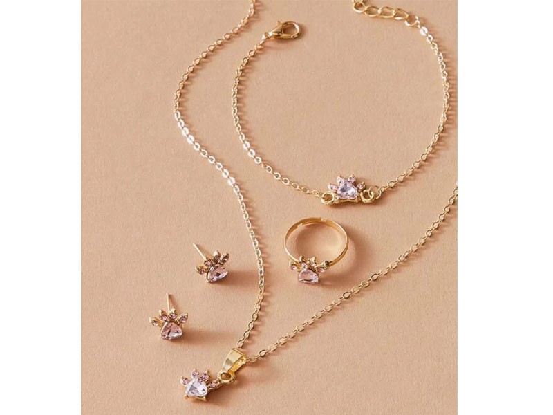 5pcs Women's Rhinestone Charm Necklace & Earrings & Bracelet & Ring